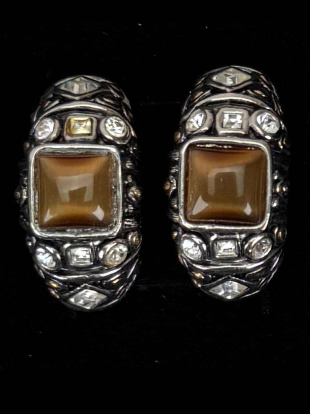 Vintage weighted, Silvertone, goldtone, bling half hoop pierced earrings